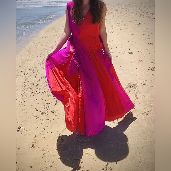 Casual Dresses Red Pink Colorblock Dress AMUR Women's Orange Pink Colorblock 100% Silk Lotta Ruched Maxi Dress Size Casual Dresses Red Pink Colorblock Dress AMUR Women's Orange Pink Colorblock 100% Silk Lotta Ruched Maxi Dress Size